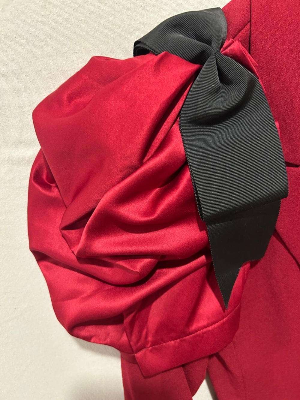 Fashion Nova Crimson Red Puff-Sleeve Blazer with Black Bow Accents - Picture 4 of 6
